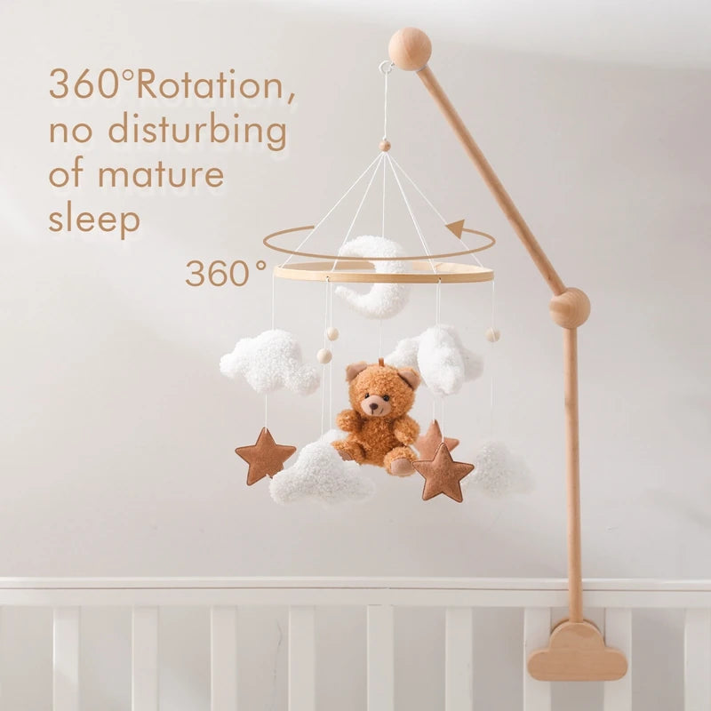 Soft Felt Cartoon Bear Crib Mobile with Gentle Bells for Newborns 1