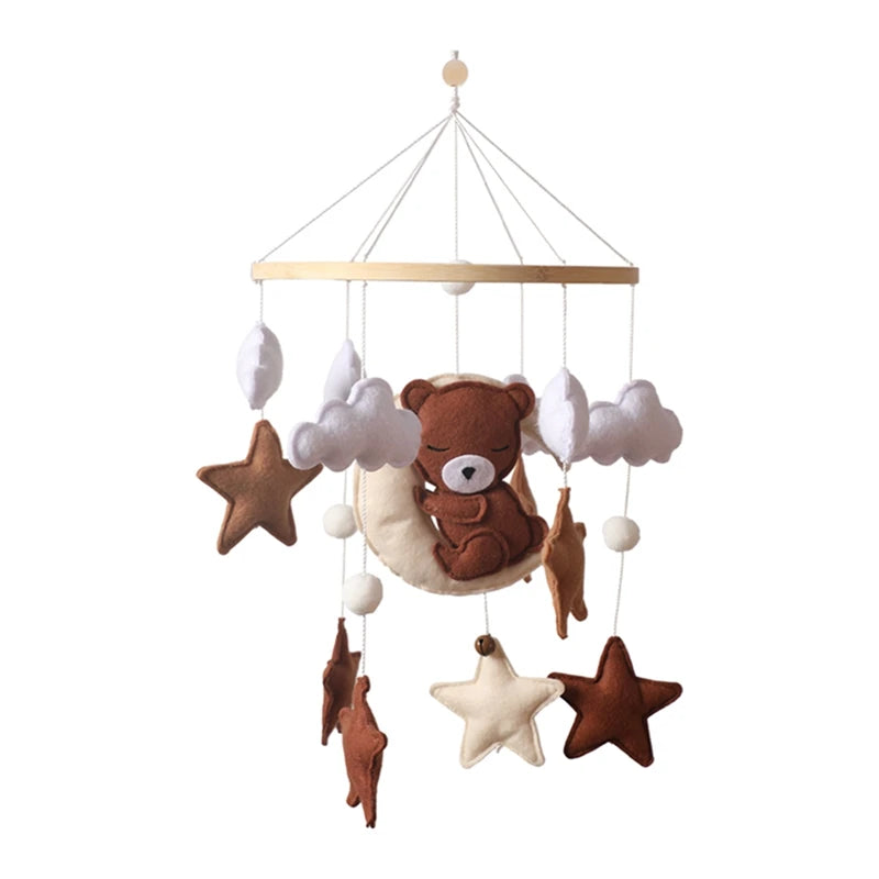 Soft Felt Cartoon Bear Crib Mobile with Gentle Bells for Newborns 19