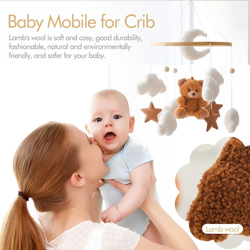 Soft Felt Cartoon Bear Crib Mobile with Gentle Bells for Newborns 4