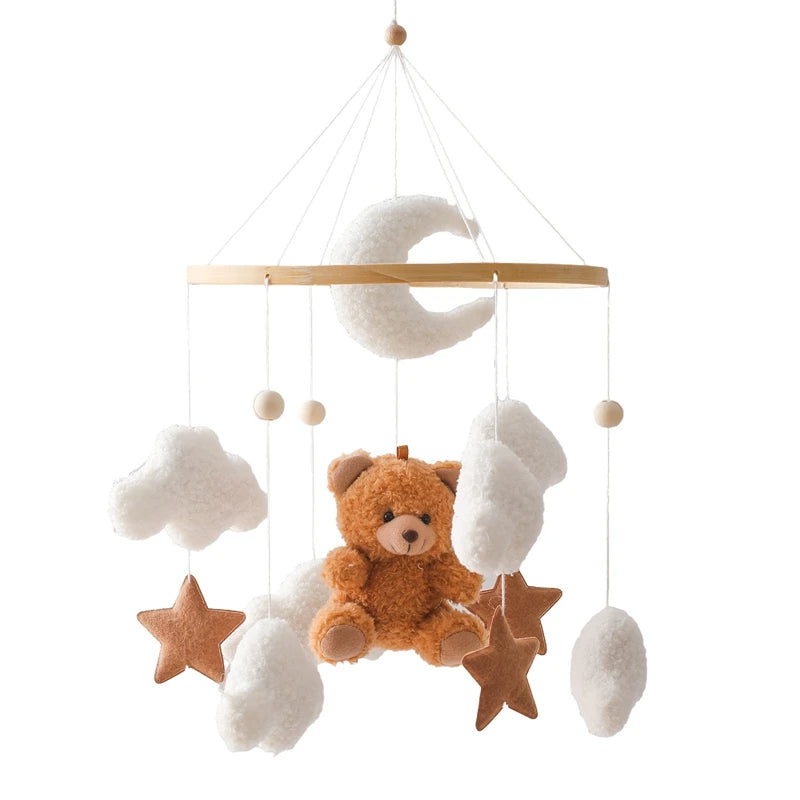 Soft Felt Cartoon Bear Crib Mobile with Gentle Bells for Newborns 8
