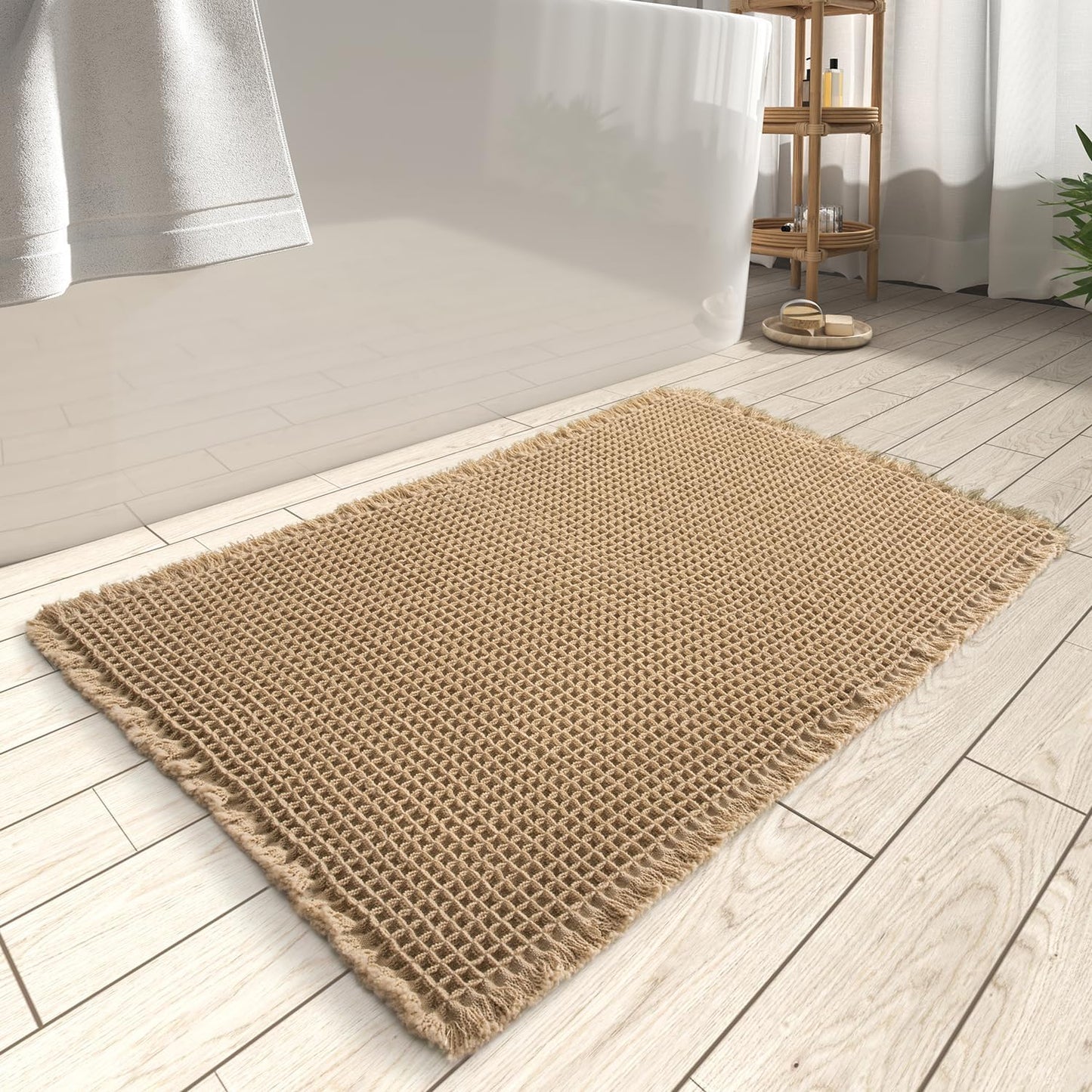 Soft Waffle Bath Runner Mat - Super Absorbent, Non-Slip Bathroom Rug 0