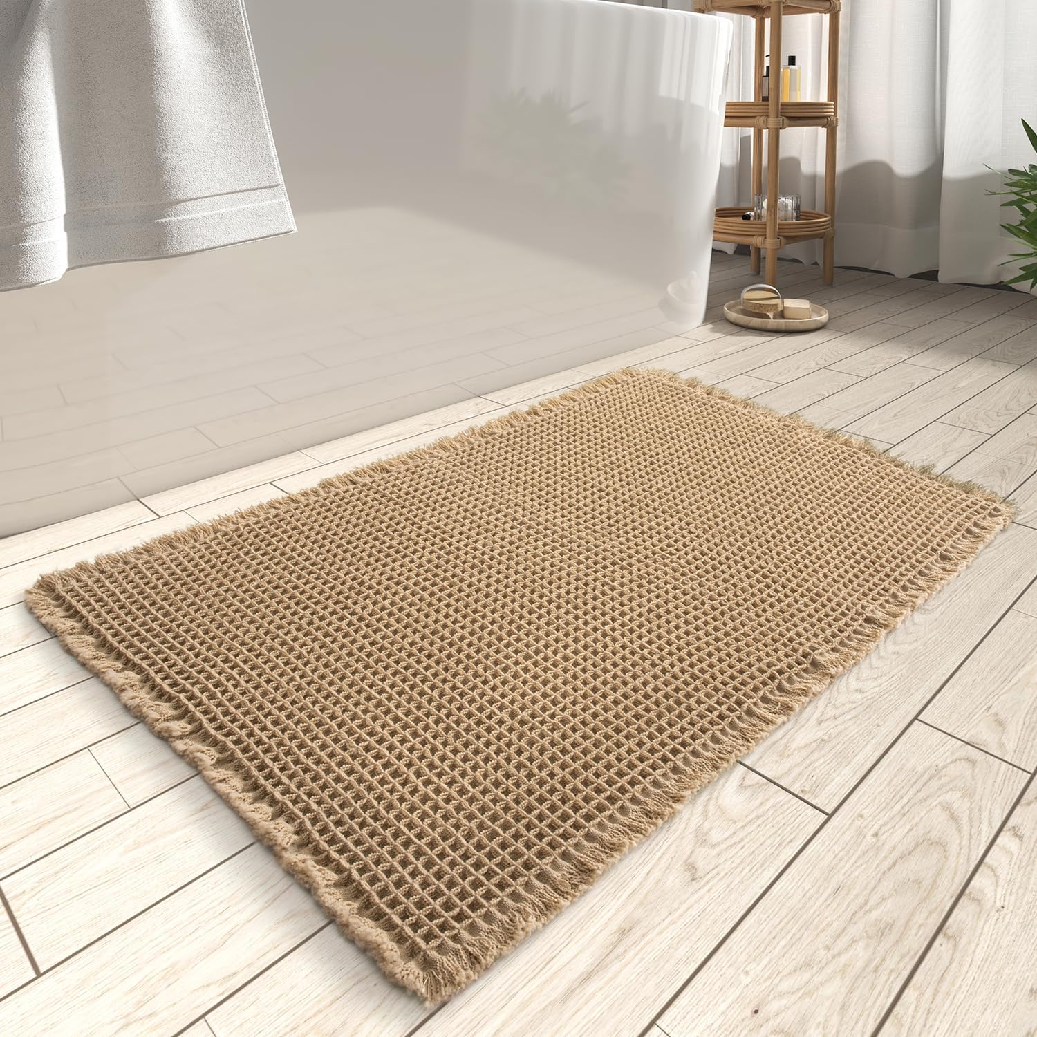 Soft Waffle Bath Runner Mat - Super Absorbent, Non-Slip Bathroom Rug 0