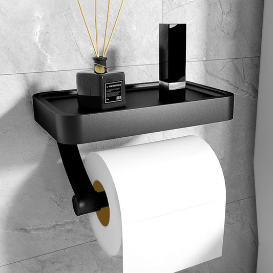 Stainless Steel Wall-Mounted Toilet Paper Holder with Shelf - Modern Design 0