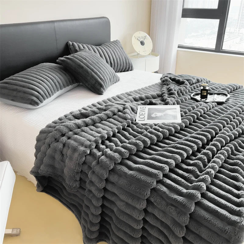Thickened Wide Striped Blanket - Versatile Bed, Nap, & Pet Cover 14