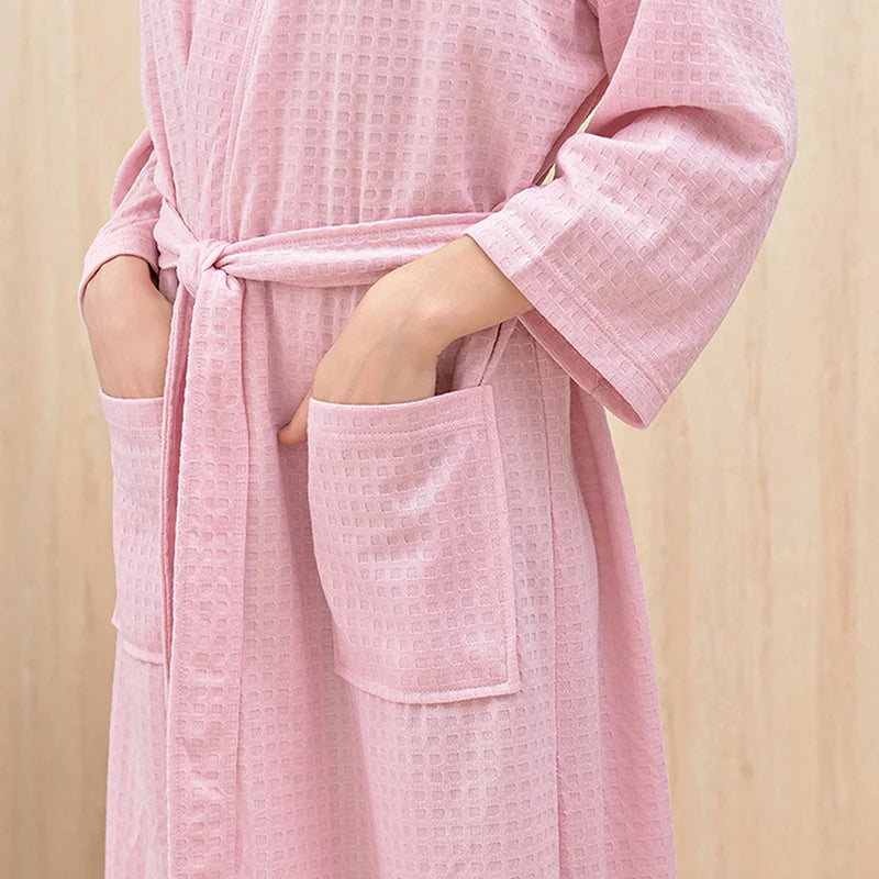 V-Neck Waffle Bathrobe for Men and Women - Cozy Lounge Robe with Long Sleeves 3