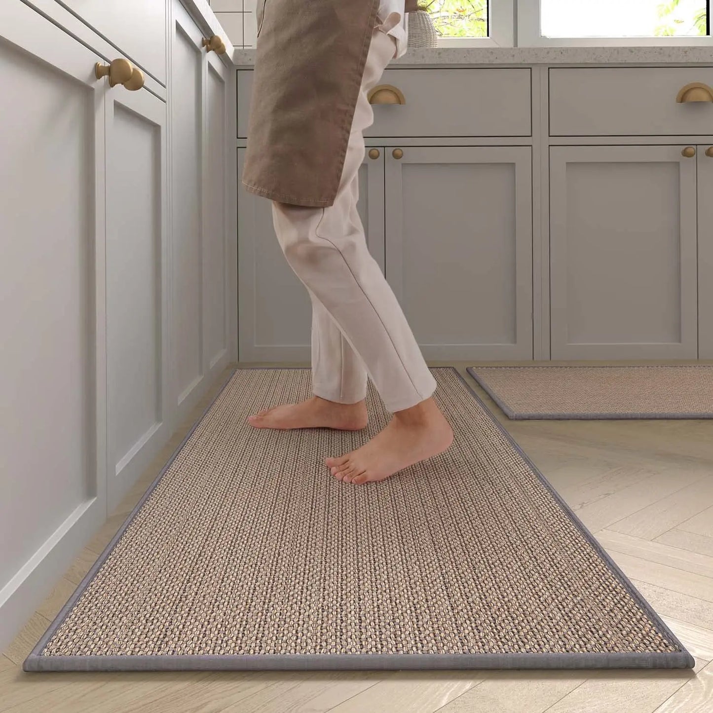 Washable Non-Slip Faux Sisal Kitchen Runner Rug - Durable Kitchen Mat 6