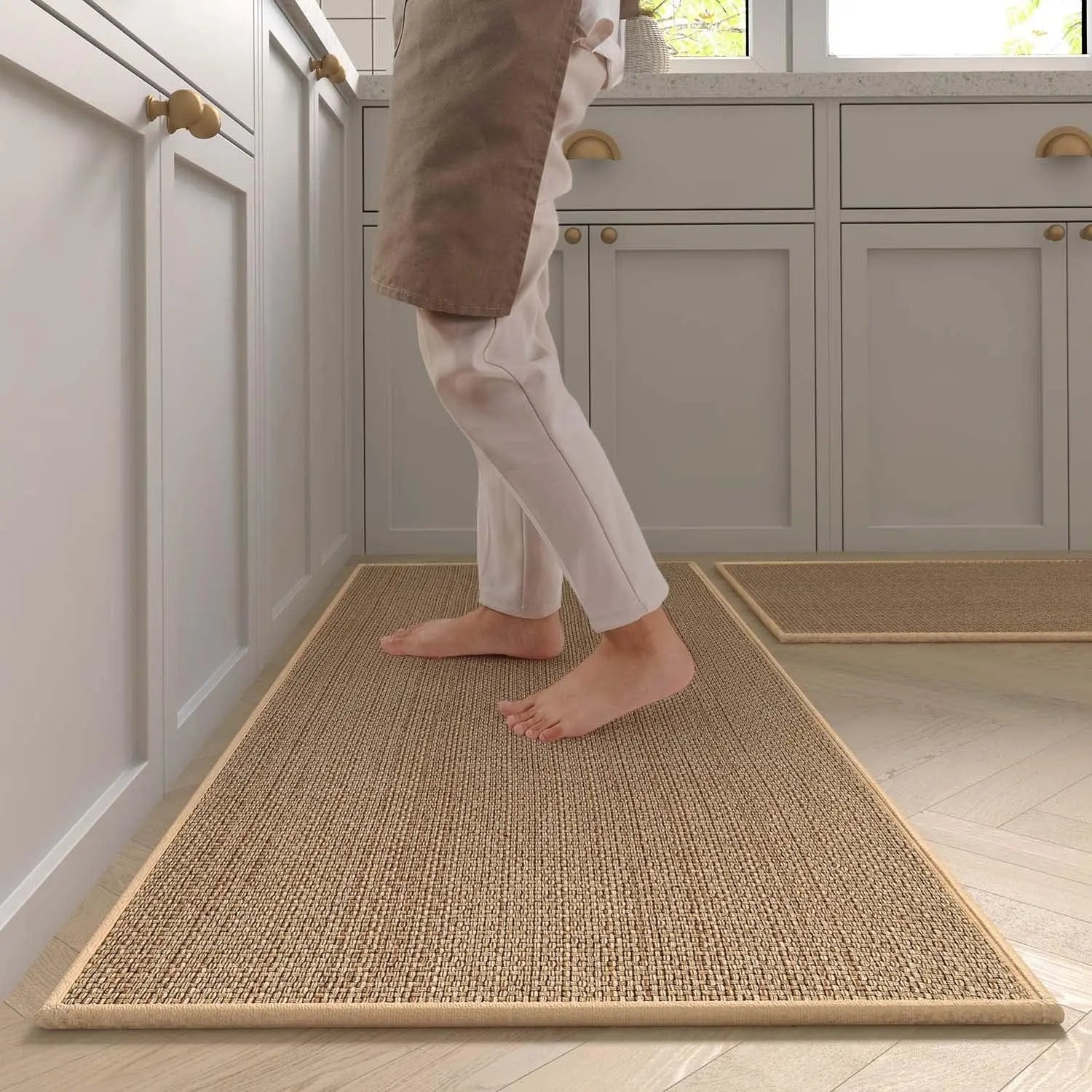 Washable Non-Slip Faux Sisal Kitchen Runner Rug - Durable Kitchen Mat 7